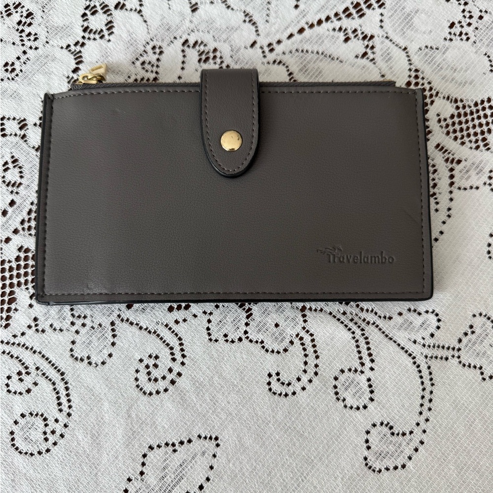 Travelambo RFID Blocking Gray Bifold Wallet Faux Leather EUC